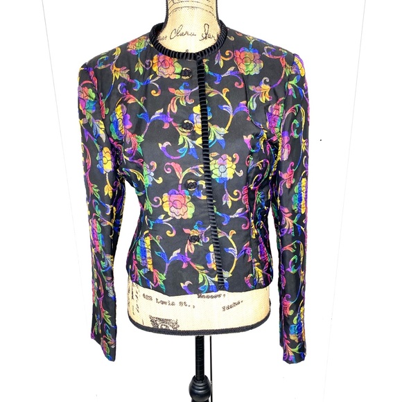 Doncaster Cropped Fitted Floral Blazer 12 Vintage - Picture 3 of 16
